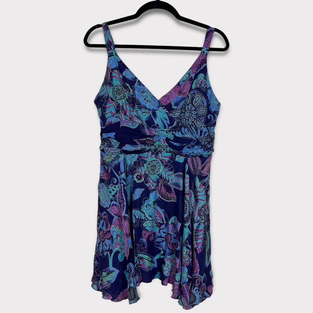 Margarita Floral Mini Babydoll Dress Tank Medium Hippie Boho Fairy Y2K‎ Purple